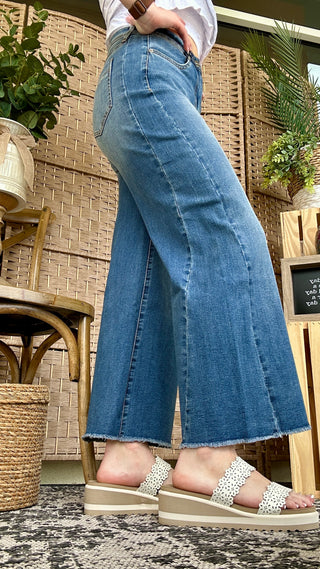 MICA W3749B Hi Rise Wide Leg Raw Hem Jeans
