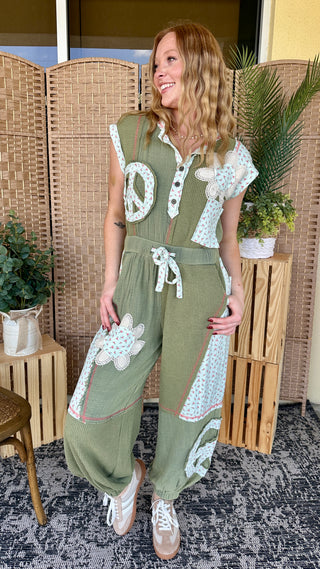 Alternate view of POL Wanderlust Olive & Aqua Jumpsuit
