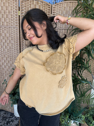 Easel Caramel Dream Crochet Terry Top Oversized