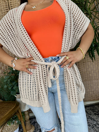 Alternate view of Take It Easy Natural Open Weave Cardigan Top
