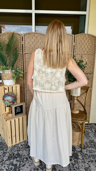 Sweet Summer Rain Embroidered Vest Midi Dress
