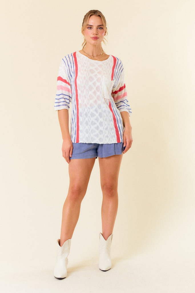 FINAL SALE Doe & Rae Ivory Striped Lightweight Sweater - The Gypsy Belle Boutique