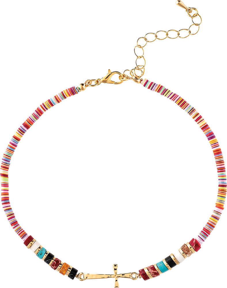 Gold Multicolor Bead Mix Side Cross Anklet - The Gypsy Belle Boutique