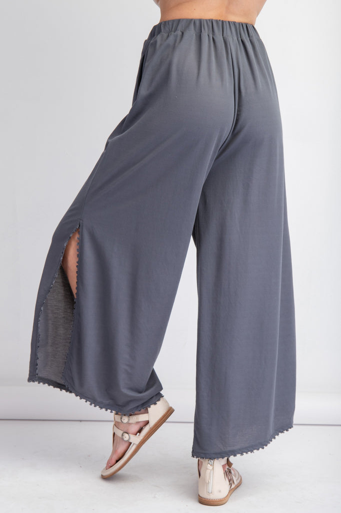 Easel - Ash Grey Poly-Linen Mini Tassel Pants - The Gypsy Belle Boutique