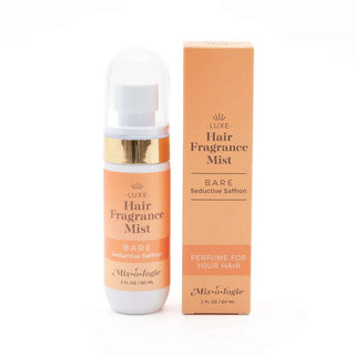 BARE Saffron Hair Fragrance Mist 60mL by Mixologie - Fresh, luxurious hair perfume in elegant white packaging.