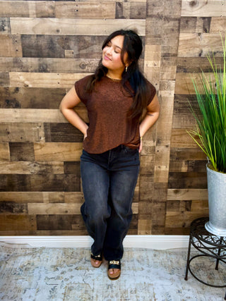 Sew In Love Copper Round Neck Short Sleeve Sparkle Top