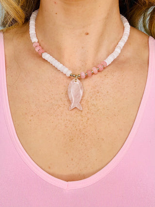 Sweet-ish Fish Necklace Pink & White
