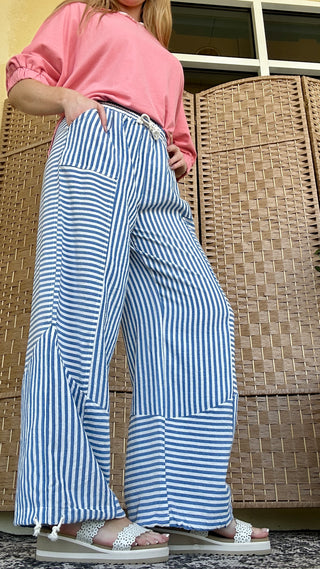 Alternate view of Breezy Beach Blue Striped Wideleg Jogger Pants
