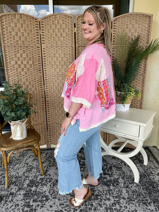 Alternate view of POL Candy Pink Floral Oversized Top
