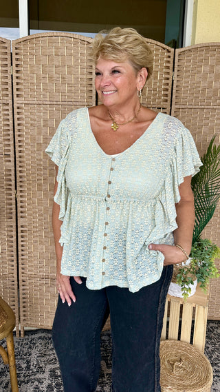 Alternate view of Meet Me in the Middle Sage Tie Back Top
