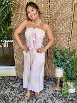 Alternate view of Sweetest Pink Stripe Strapless Jumpsuit
