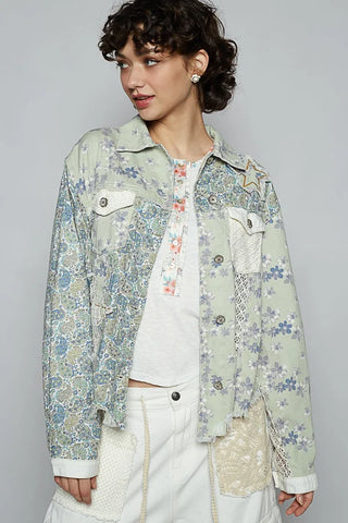 POL Mint & Lilac Floral Patchwork Shacket