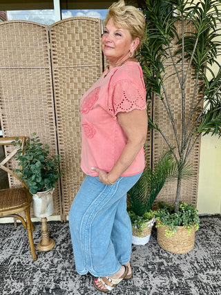 Alternate view of Easel Strawberry Smoothie Crochet Terry Top Oversized
