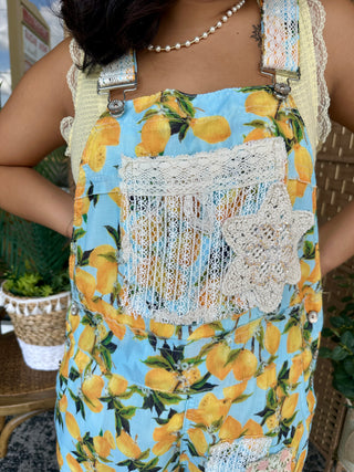 Alternate view of POL Sky Blue Lemon & Crochet Overalls
