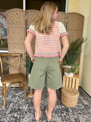 Alternate view of Prep in Your Step Pink Striped Cardigan Sweater
