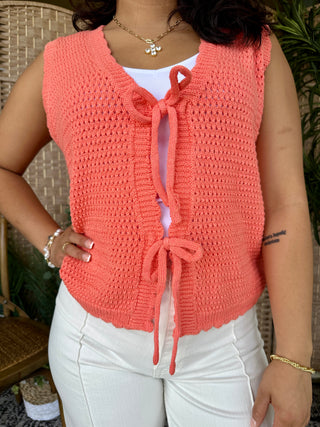 Alternate view of Papaya Tie Front Cardigan Vest Top
