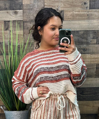 BlueVelvet Brick Stripe Wide Leg Pant w/ Elastic Waist & RicRac Trim