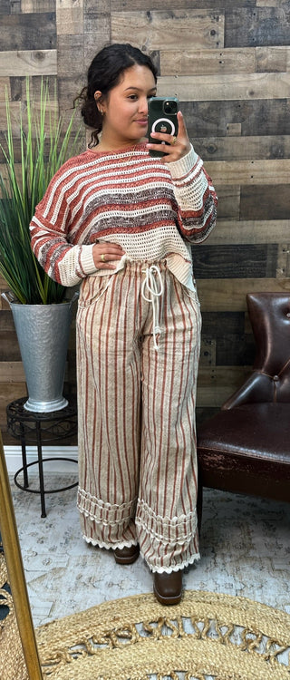 Entro Brick Stripe Textured Long Slv Sweater