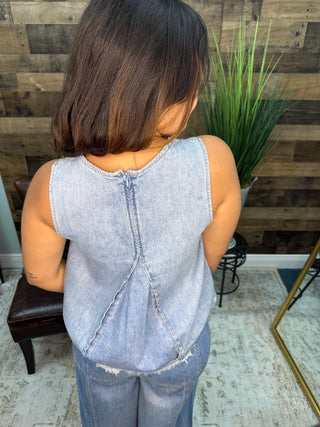 Light Denim Flare Peplum Top