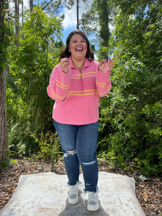 Cozy Co Pink & Orange Stripe Collar Sweater