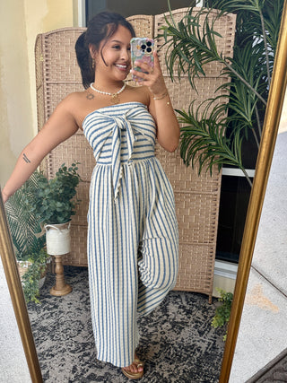 Alternate view of Ocean Blue Stripe Strapless Jumpsuit
