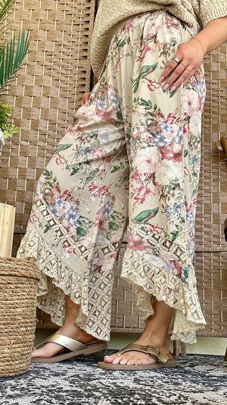 Dandelion Floral & Lace Wide Leg Pants
