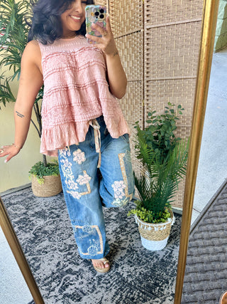Alternate view of Bonfire on the Beach Pink Ruffle Tank Top
