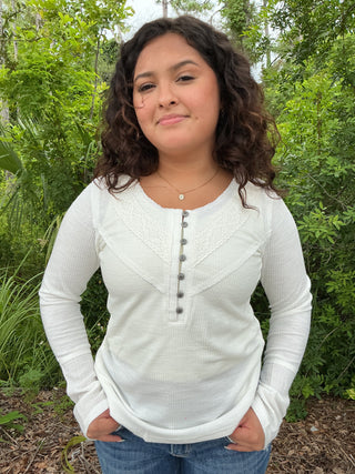 POL Vintage Ribbed Regular Fit Top w/ Lace Accent (2 COLORS)