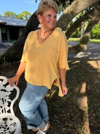Vintage Wash YELLOW VNeck Top OVERSIZED
