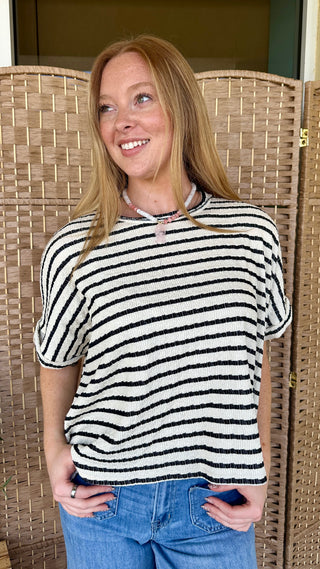 Out of Line Black Striped Top OVERSIZED
