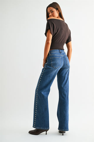 Mica Rodeo Studded Wide Leg Jeans

