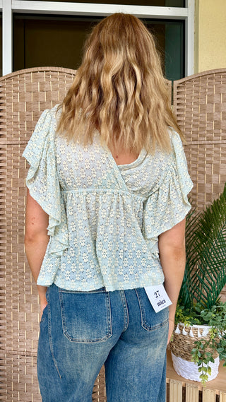 Alternate view of Meet Me in the Middle Sage Tie Back Top
