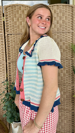 Alternate view of Prep in Your Step Blue Striped Cardigan Sweater

