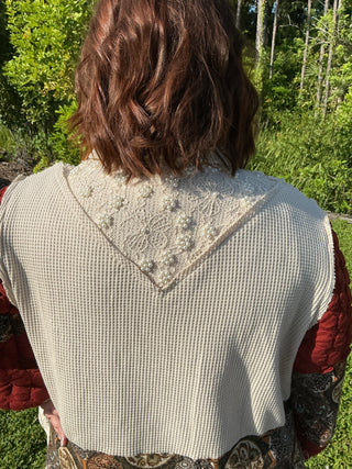 POL Vintage Shacket Top Deep Brick & Oatmeal w/ Pearl Accents