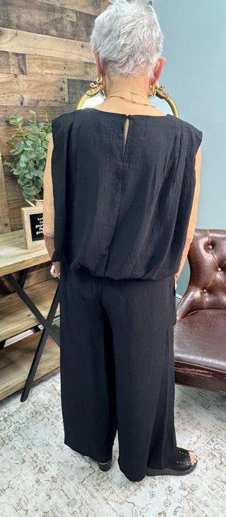 Oddi BLACK Sleeveless Top and Wide Leg Pant Set