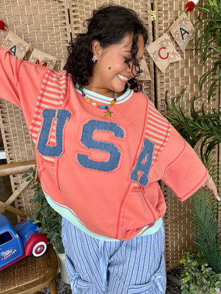 Alternate view of Easel Coral USA Terry Top Oversized
