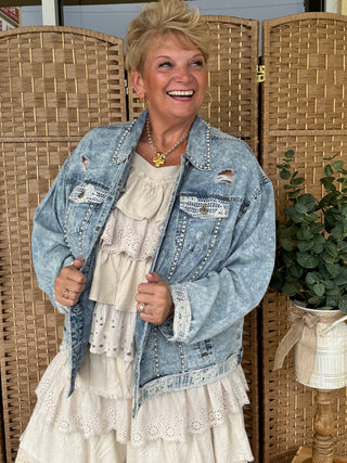 POL Moonflower Pearl Denim Jacket OVERSIZED

