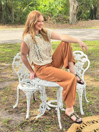Alternate view of Walking on a Thin Line CAMEL Relaxed Fit Pants

