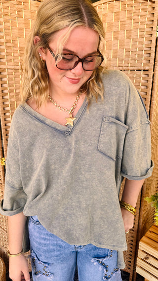 Alternate view of Vintage Wash FADED NAVY VNeck Top OVERSIZED
