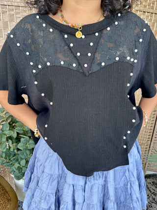 Alternate view of POL Black & Pearl Lace Darlin' Top
