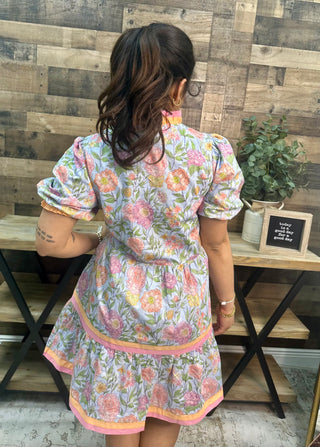 Alternate view of Jodifl Sky Blue Floral Ruffle Neckline Short Dress
