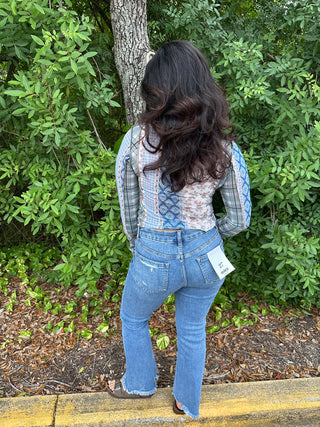 Oli & Hali Blue, Green & Taupe Mixed Print Layering Top