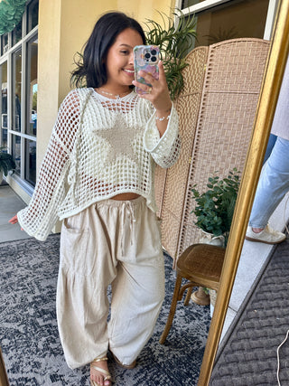Alternate view of POL Shine Bright Star Ivory Open Weave Top
