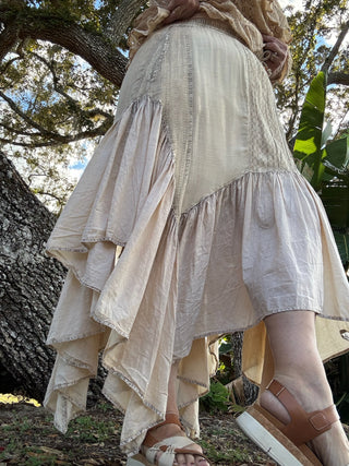 Young Threads Ivory Latte Boho Mixed Panel Drawstring Handkerchief Skirt