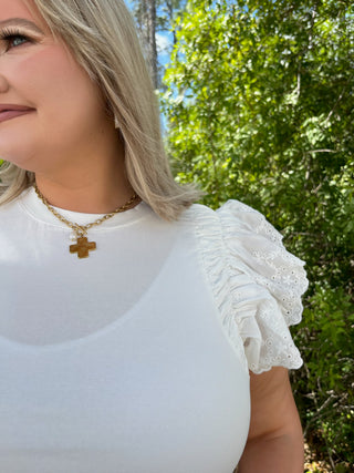 Alternate view of White Eyelet Flutter Sleeve Top

