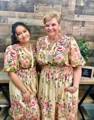 Oddi Spring Garden Floral Puff Slv Midi Dress