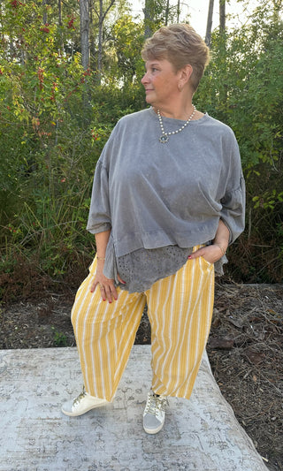 Blue Velvet Faded Navy Round Neck Mixed Fabric Hem Top