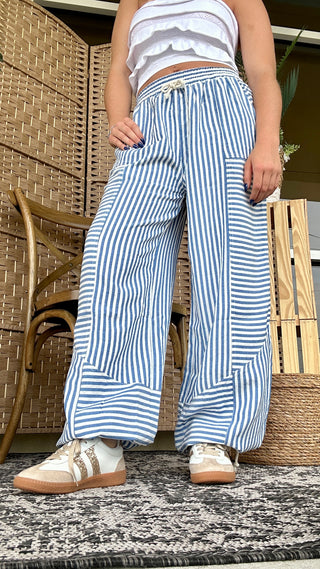 Alternate view of Breezy Beach Blue Striped Wideleg Jogger Pants
