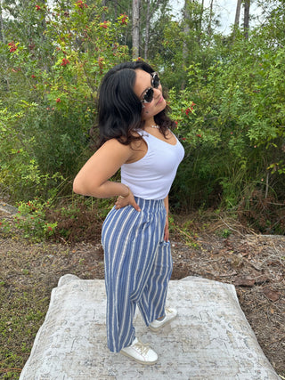 Oddi Blue Striped Relaxed Fit Cotton Pants