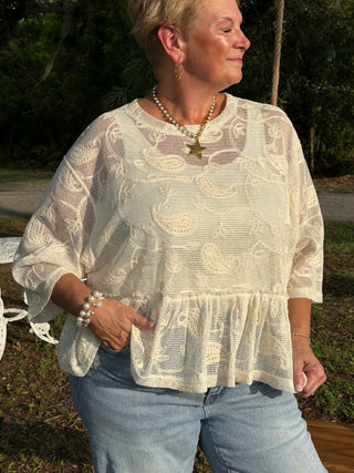 Risk It All NATURAL Dolman Lace Top OVERSIZED
